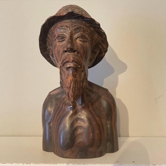 VTG 7” Wood Sculpture Fisherman Old Man Bust